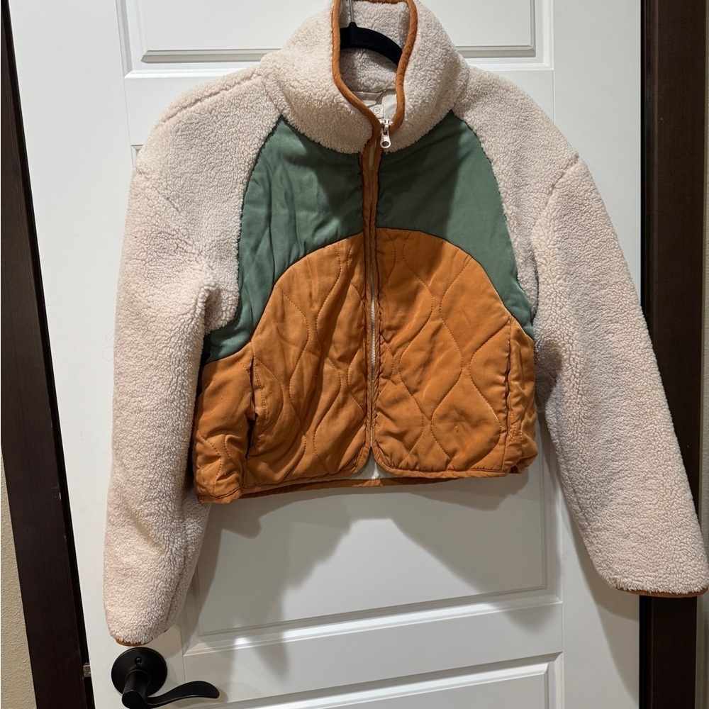 Blank NYC Cream, Orange, and Green Puffer Jacket| Teddy| Sherpa| - Picture 2 of 4